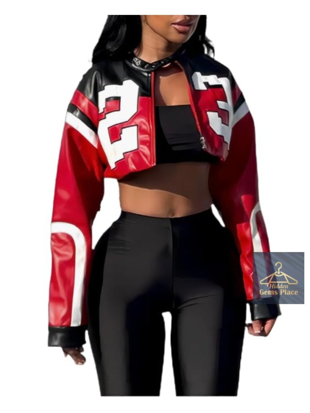Women's Faux Leather Cropped Motorcycle Jacket Y2K Bomber Streetwear